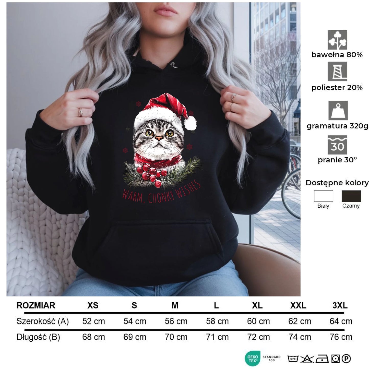 Warm, Chonky Wishes | Świąteczna bluza damska z kapturem BN36 - StoryCups.pl