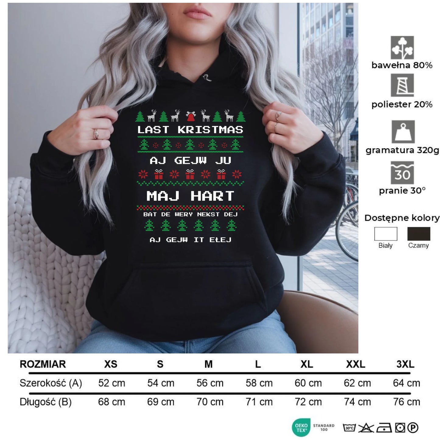 Last kristmas aj gejw ju maj hart | Świąteczna bluza damska z kapturem BN13 - StoryCups.pl