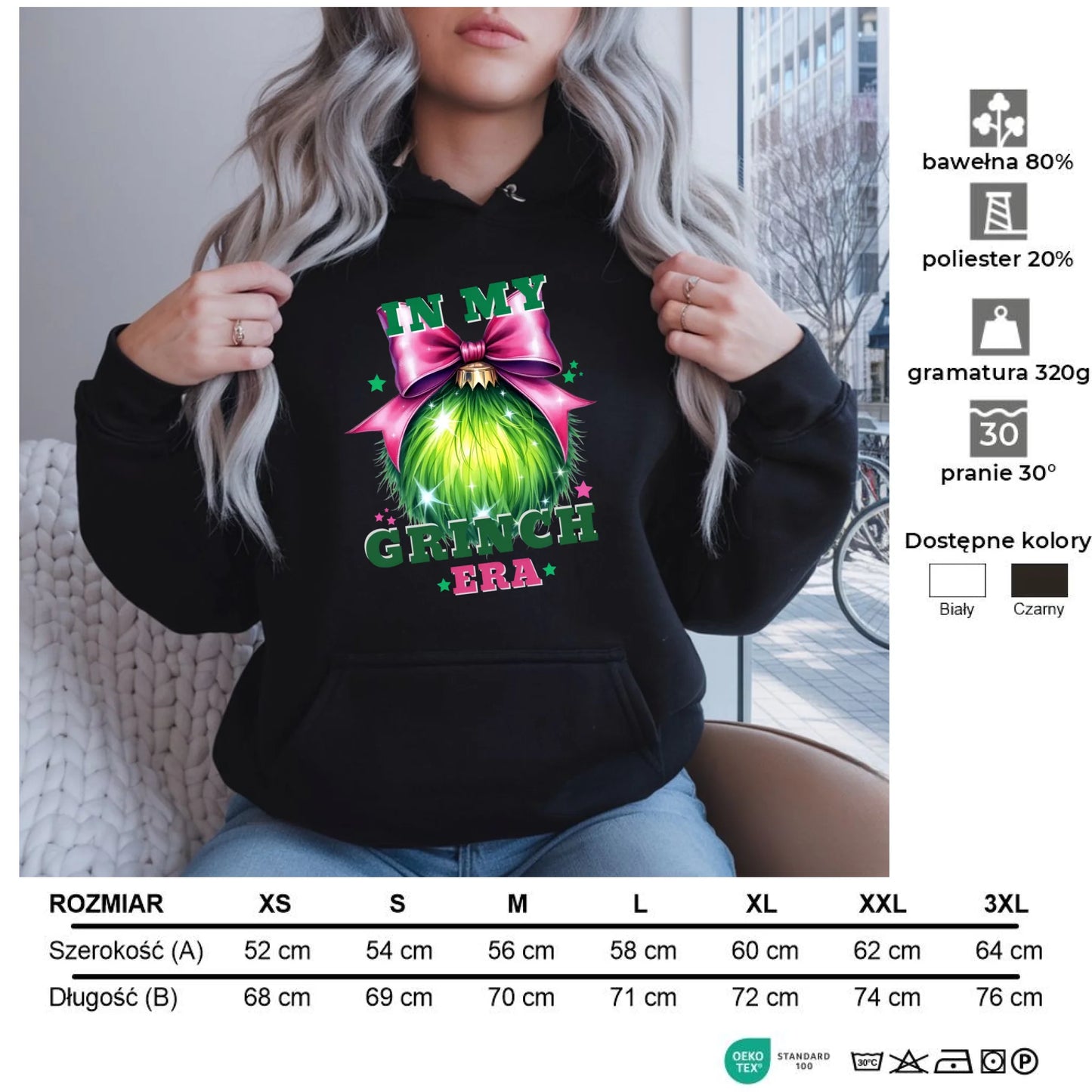 In my Grinch era | Świąteczna bluza damska z kapturem BN26 - StoryCups.pl