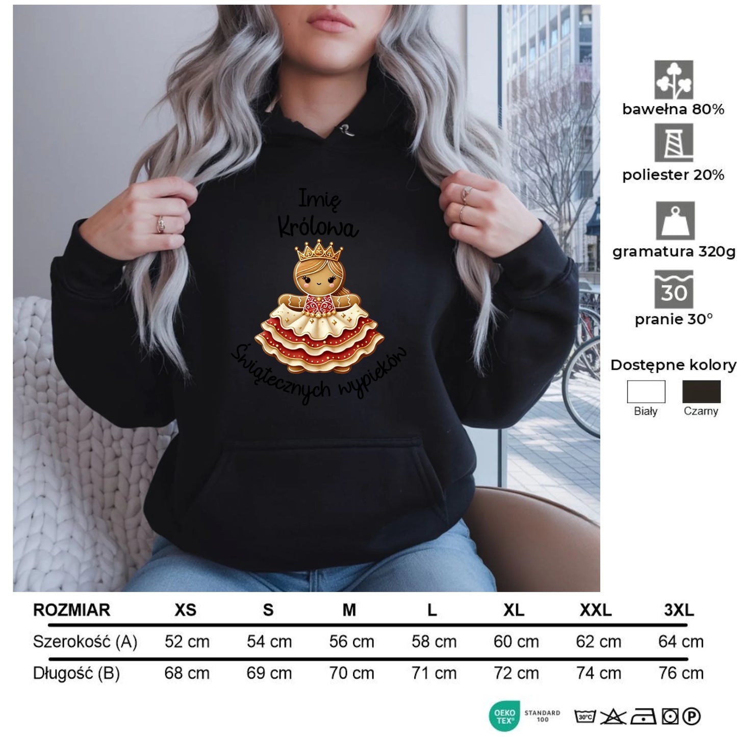 Królowa świątecznych wypieków imię | Świąteczna bluza damska z kapturem BN28 - StoryCups.pl