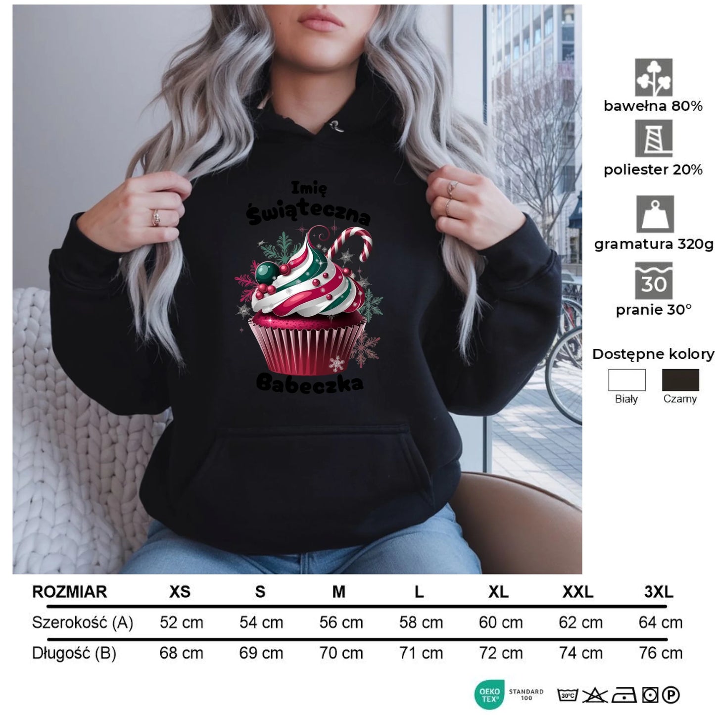 Świąteczna Babeczka | Świąteczna bluza damska z kapturem BN30 - StoryCups.pl