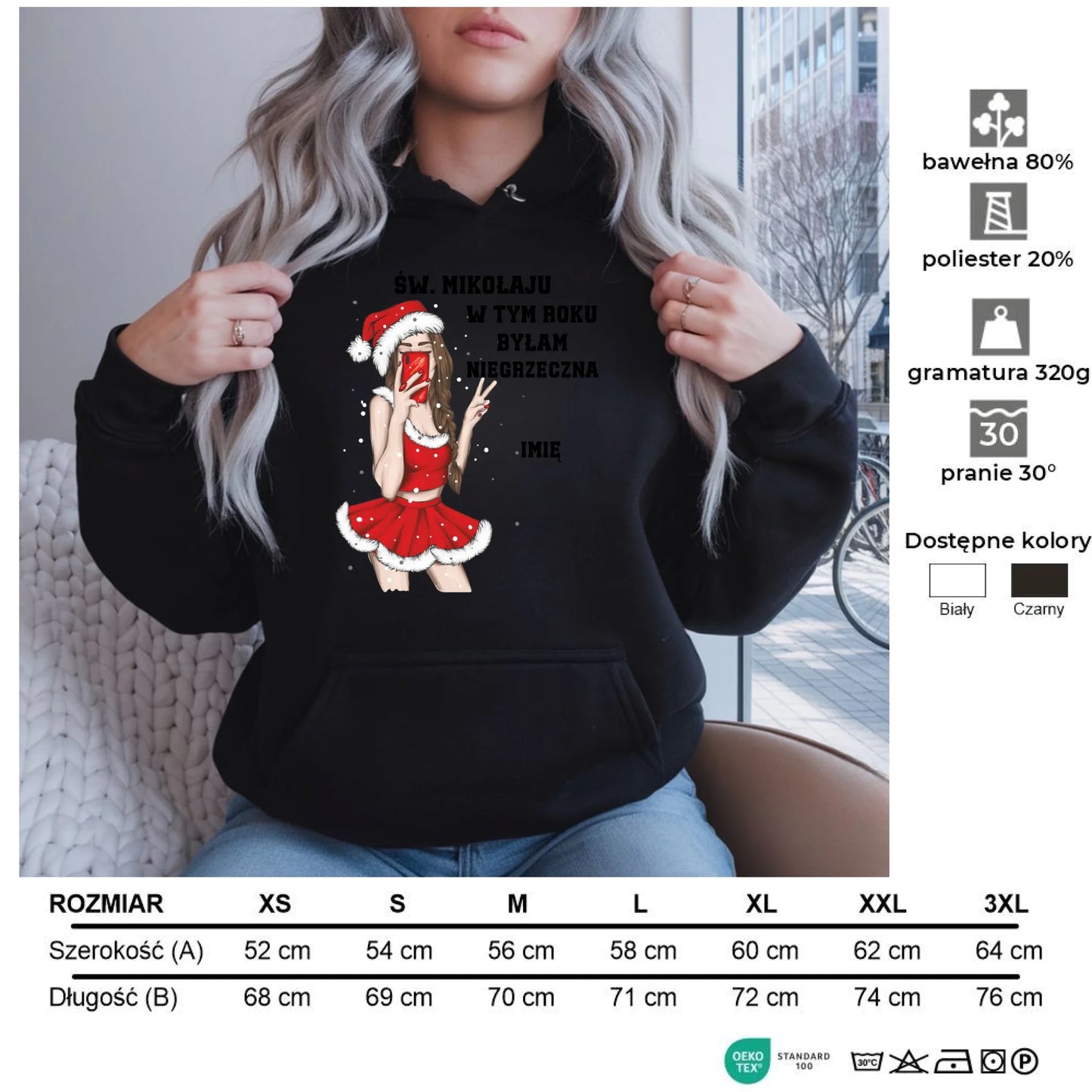 W tym roku byłam niegrzeczna | Personalizowana bluza damska z kapturem na święta BN21 - StoryCups.pl