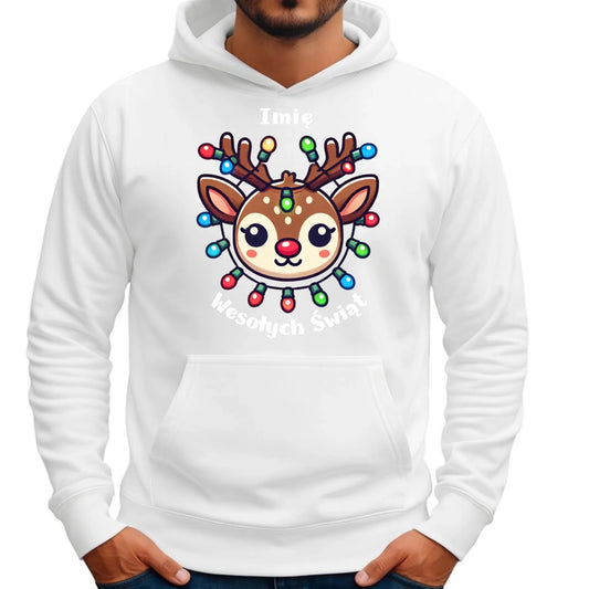 Renifer Wesołych Świąt | Personalizowana świąteczna bluza męska z kapturem BN72 - StoryCups.pl