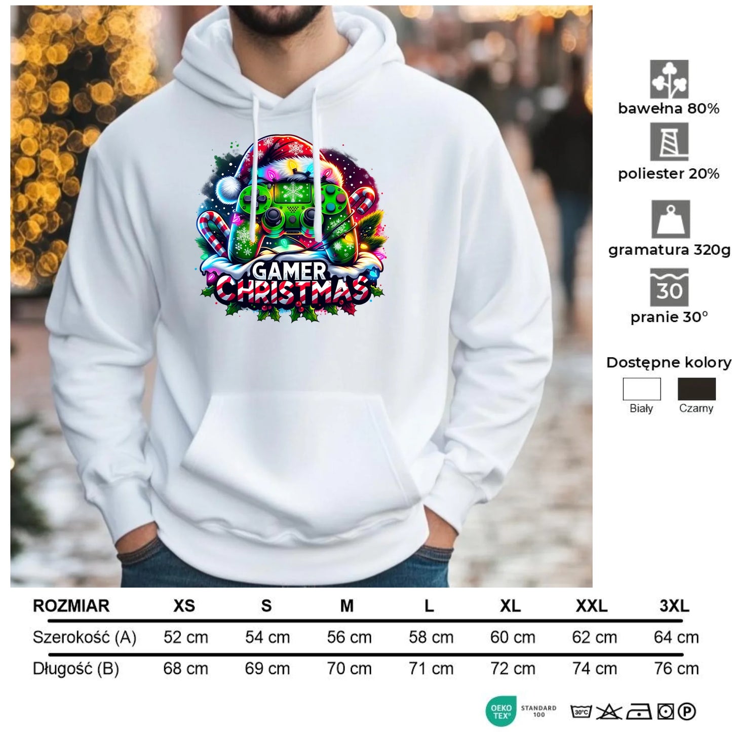 Świąteczny gracz | Bluza męska z kapturem na święta dla gracza BN22 - StoryCups.pl