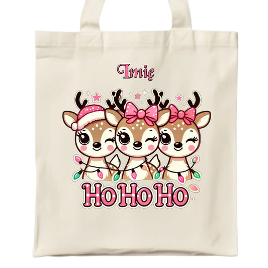Ho ho ho reniferki | Świąteczna eco torba z imieniem BN49 - StoryCups.pl