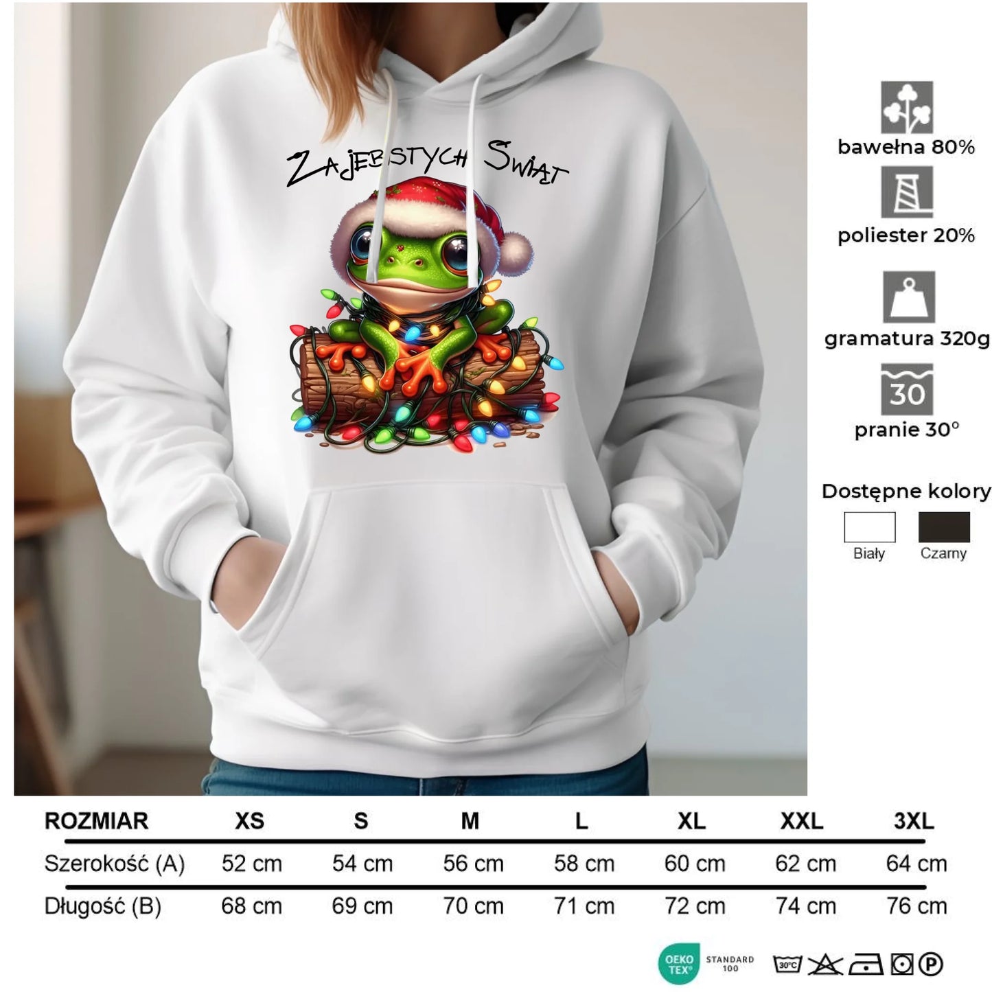 Bluza damska z kapturem świąteczna - Żaba - Żajebistych Świąt BN106 - StoryCups.pl