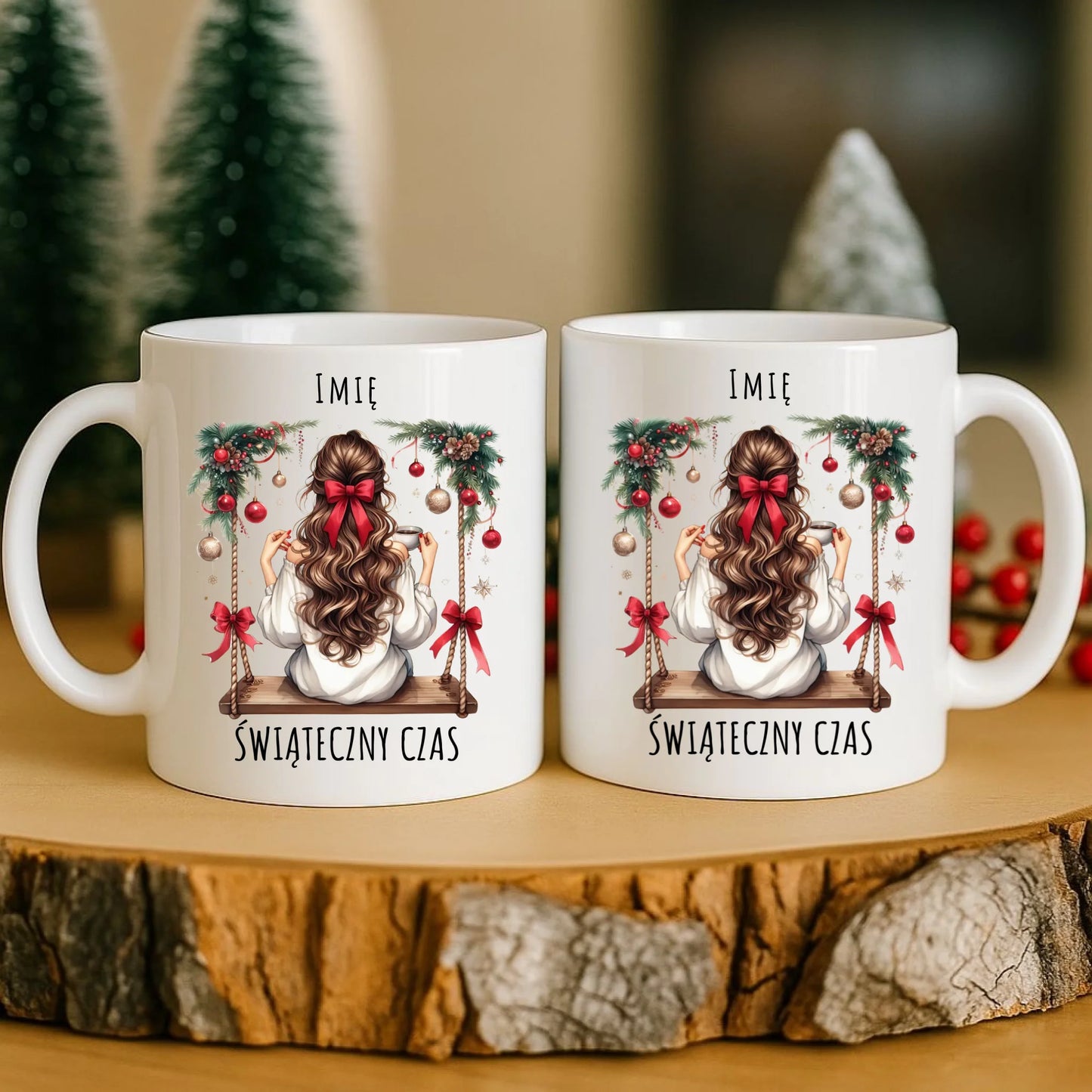 Kubek świąteczny - Dziewczyna na huśtawce - Świąteczny czas - personalizowany BN105 - StoryCups.pl