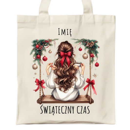 Torba świąteczna - Dziewczyna na huśtawce - Świąteczny czas - personalizowana BN105 - StoryCups.pl
