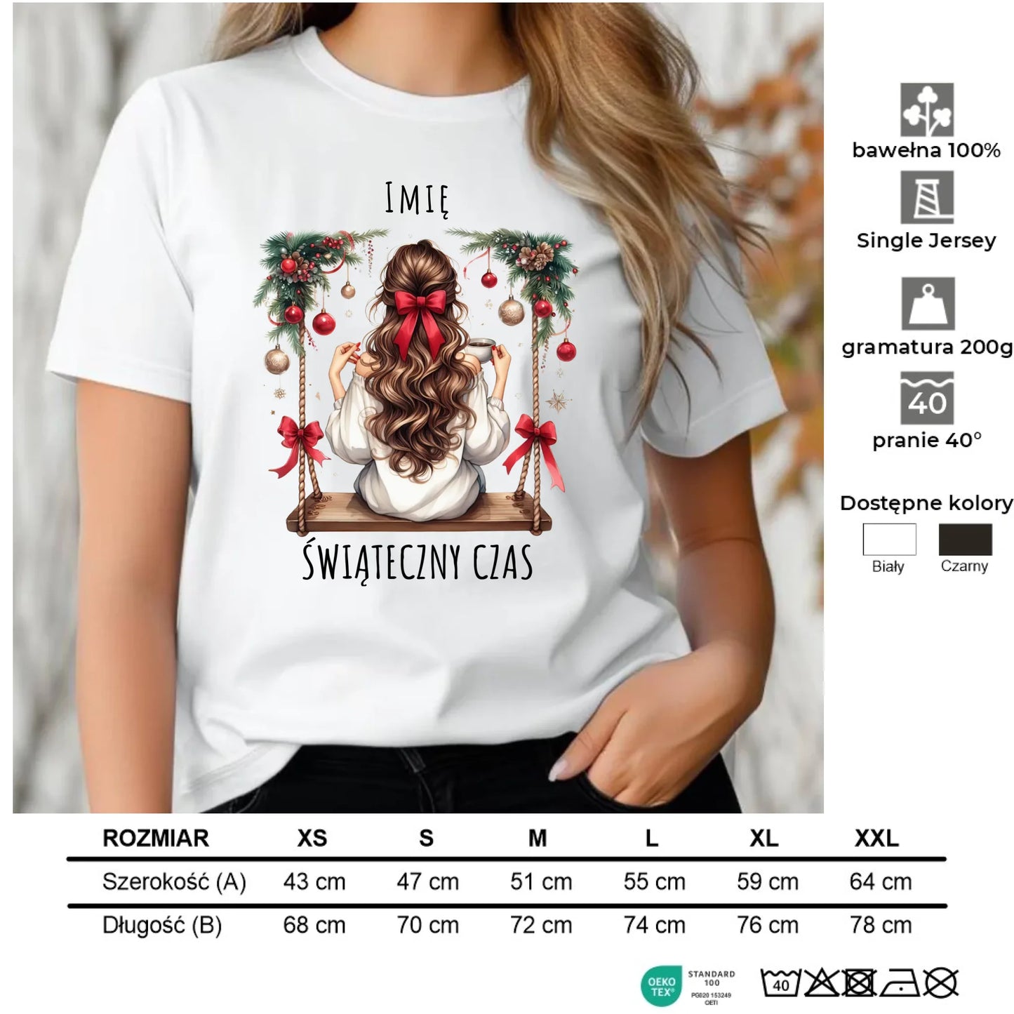 Koszulka damska świąteczna - Dziewczyna na huśtawce - Świąteczny czas - personalizowana BN105 - StoryCups.pl