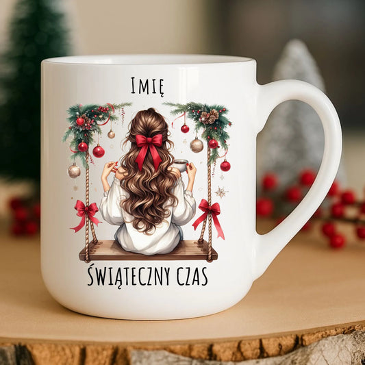 Kubek elegant świąteczny - Dziewczyna na huśtawce - Świąteczny czas - personalizowany BN105 - StoryCups.pl