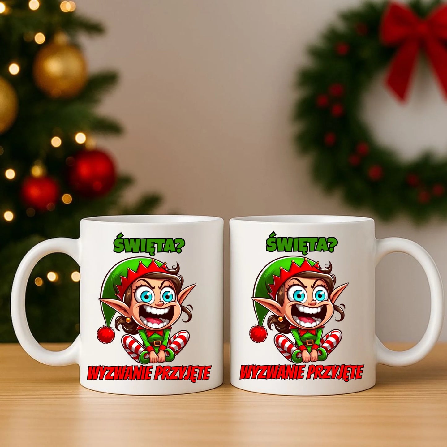 Zestaw poduszka i kubek świąteczny - Skrzat Wyzwanie przyjęte BN100 - StoryCups.pl