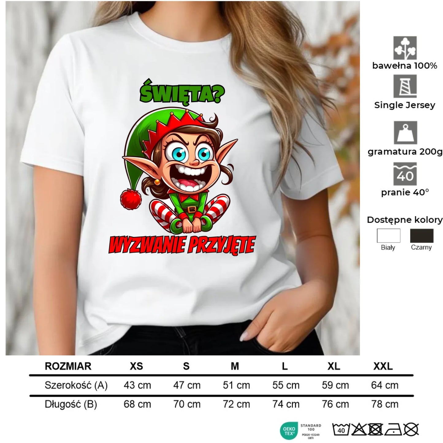 Koszulka damska świąteczna - Skrzat Wyzwanie przyjęte BN100 - StoryCups.pl