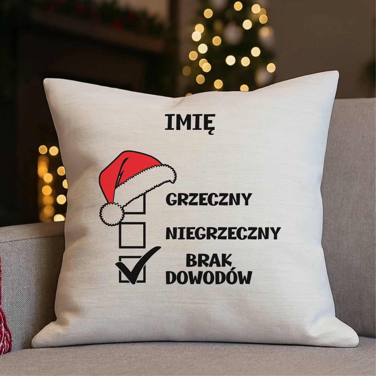 Poduszka świąteczna - Grzeczny niegrzeczny brak dowodów - personalizowana BN99 - StoryCups.pl