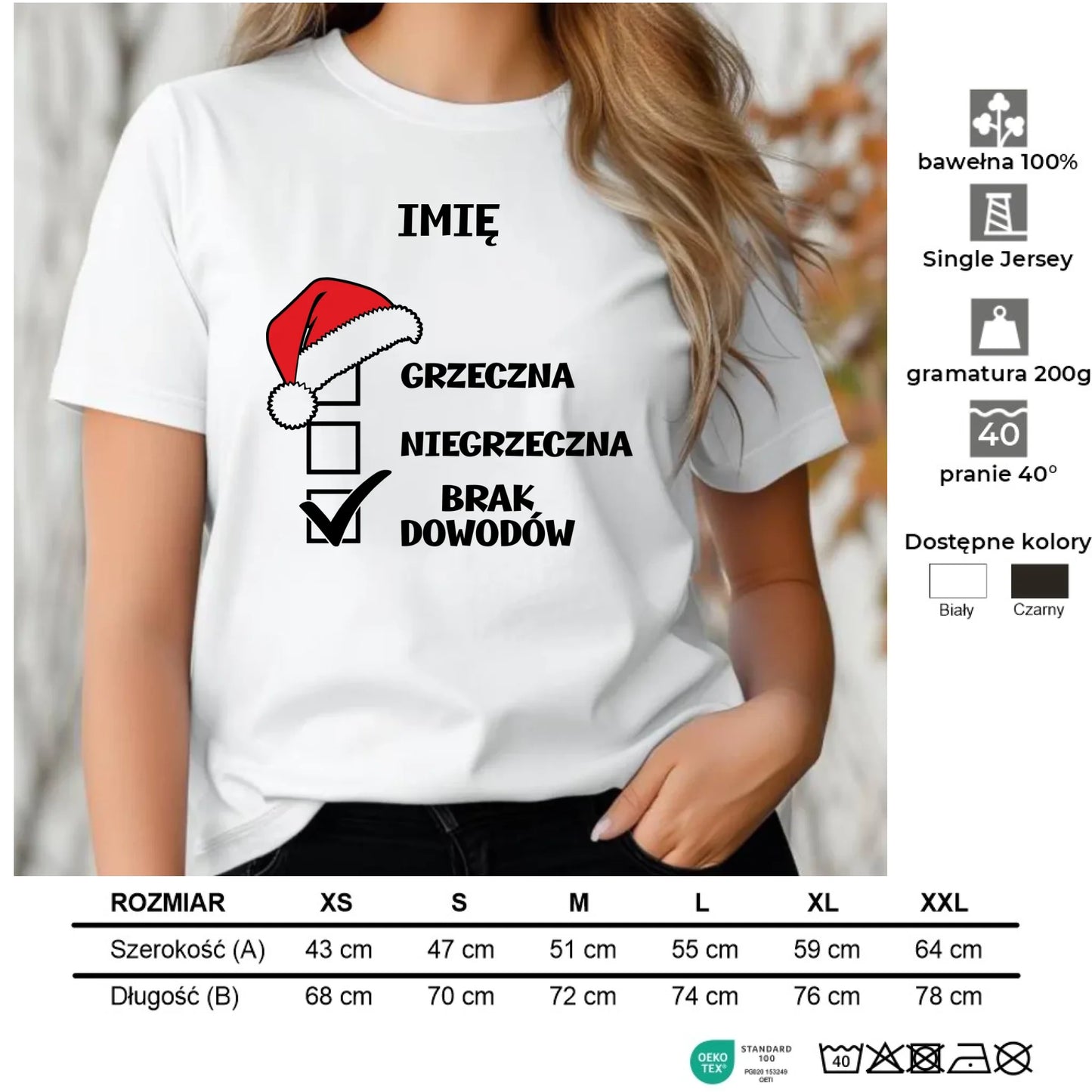 Koszulka damska świąteczna - Grzeczna niegrzeczna brak dowodów - personalizowana BN147