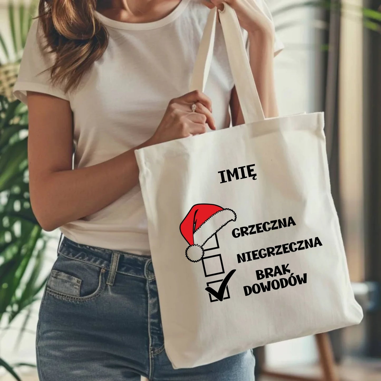 Torba świąteczna - Grzeczna niegrzeczna brak dowodów - personalizowana BN147 - StoryCups.pl
