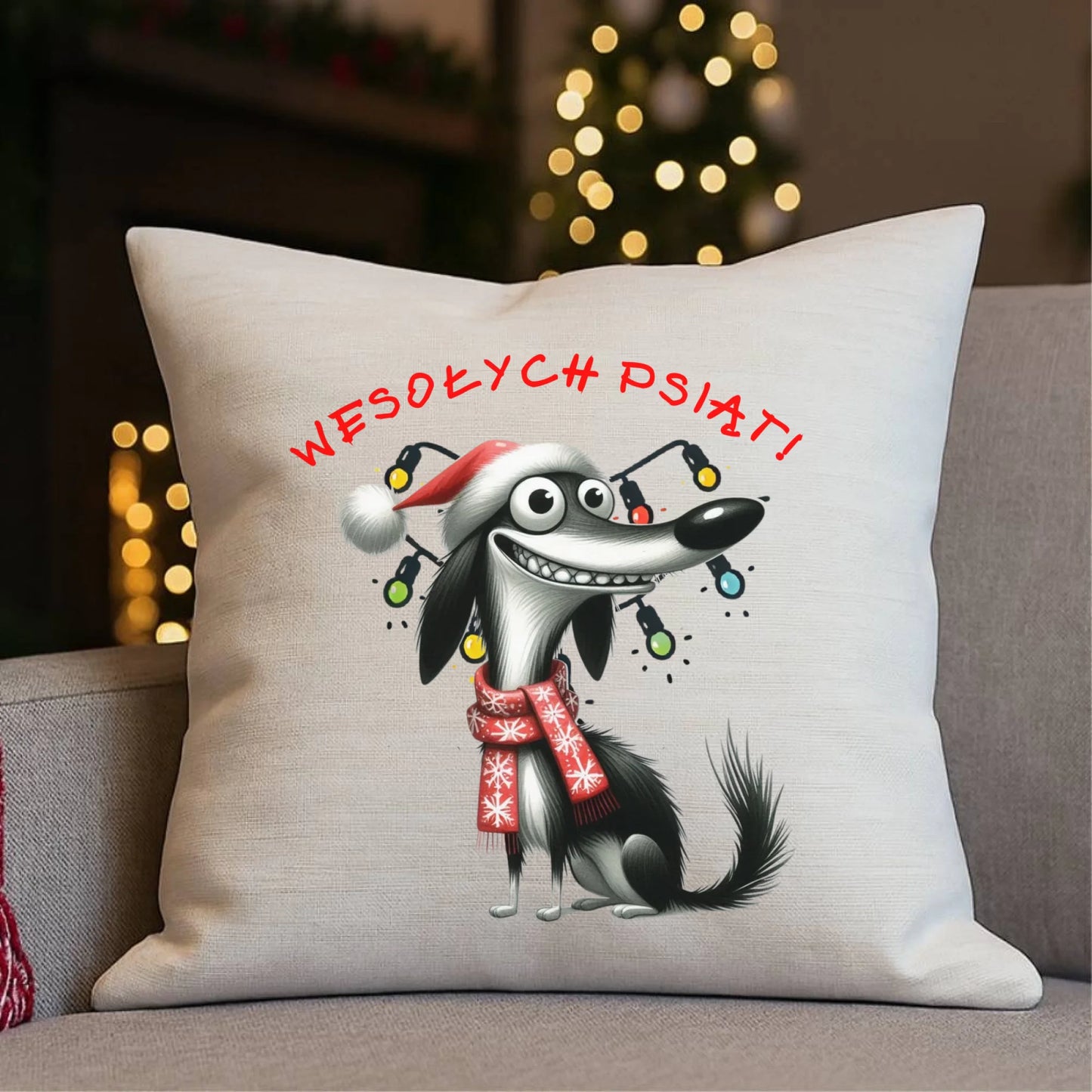 Poduszka świąteczna - Pies Wesołych psiąt BN140