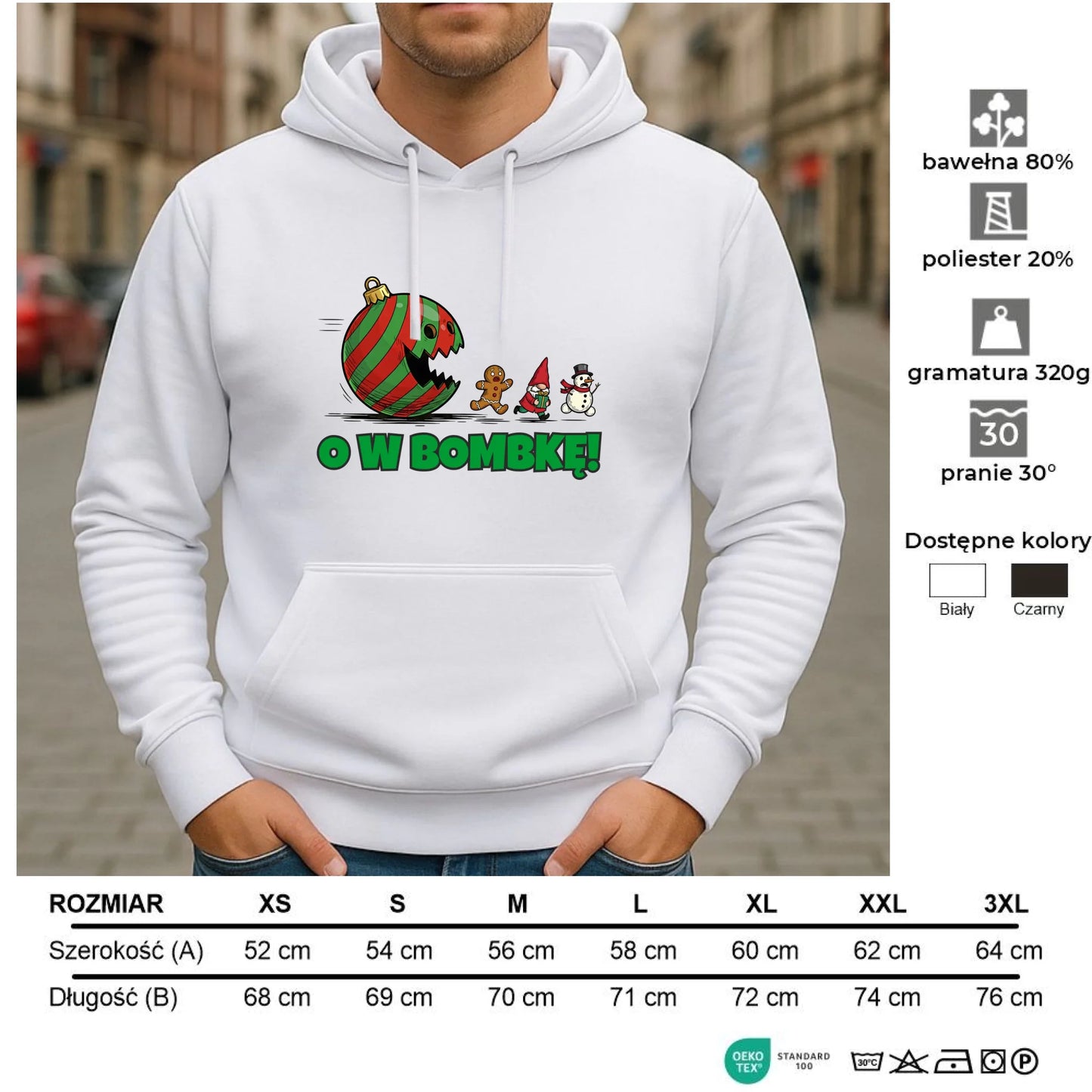 Bluza męska z kapturem świąteczna - O w bombkę BN142