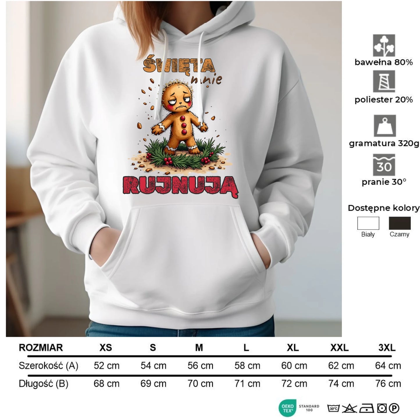 Bluza damska z kapturem świąteczna - Piernik Święta mnie rujnują BN143