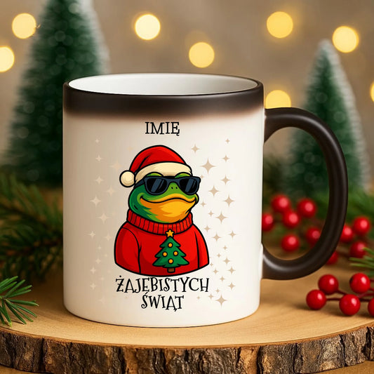 Kubek magiczny świąteczny - Żajebistych Świąt - personalizowany BN144