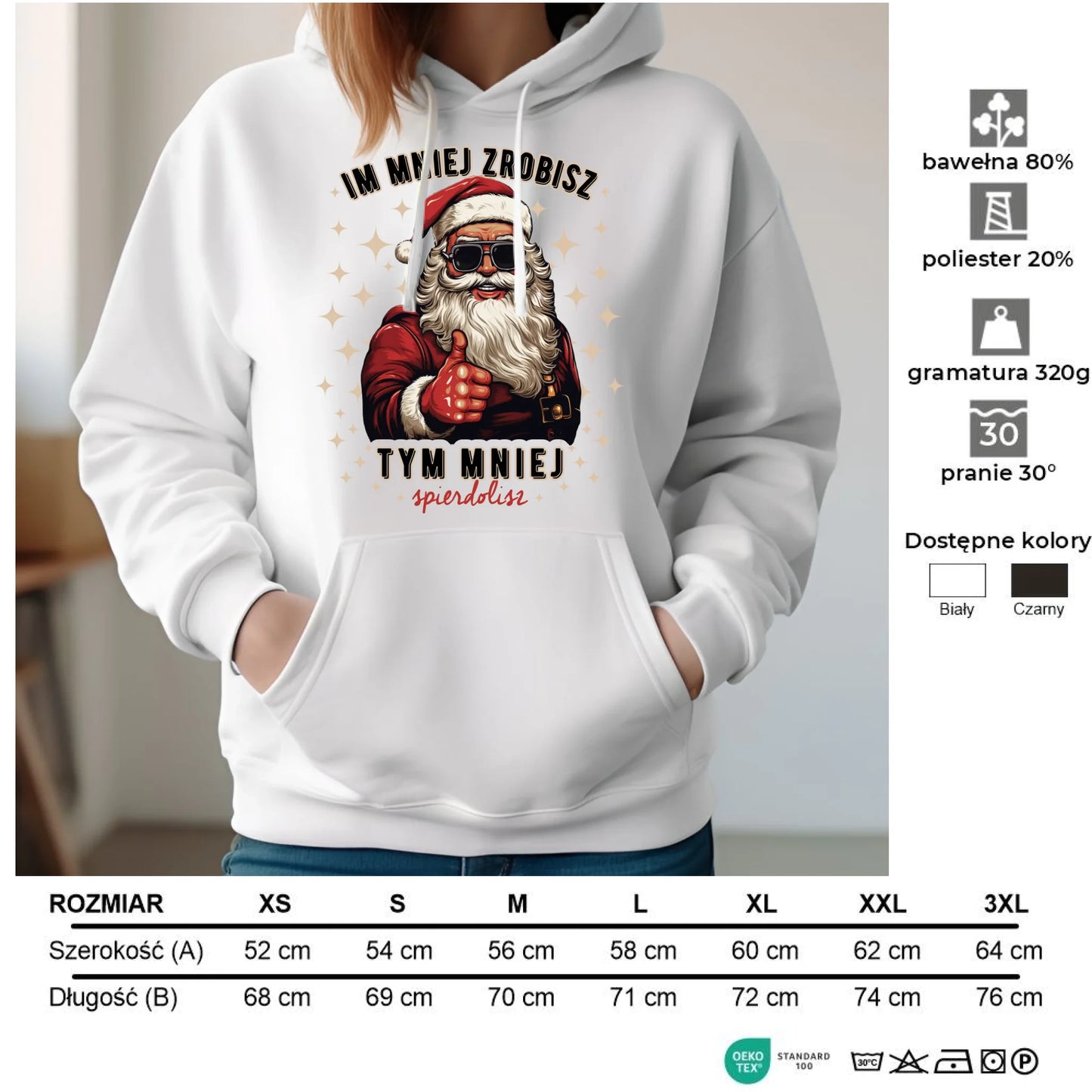 Bluza damska z kapturem świąteczna - Im mniej zrobisz tym mniej spie*****sz - bez cenzury BN146