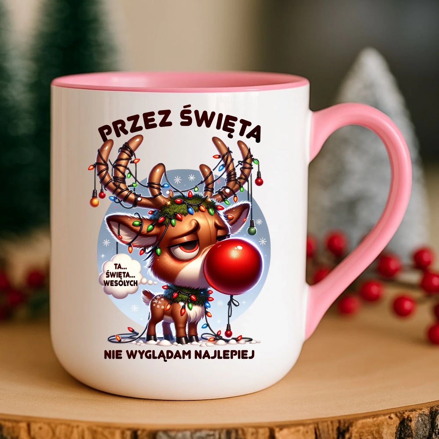 Kubek elegant świąteczny - Renifer Przez święta nie wyglądam najlepiej BN98 - StoryCups.pl