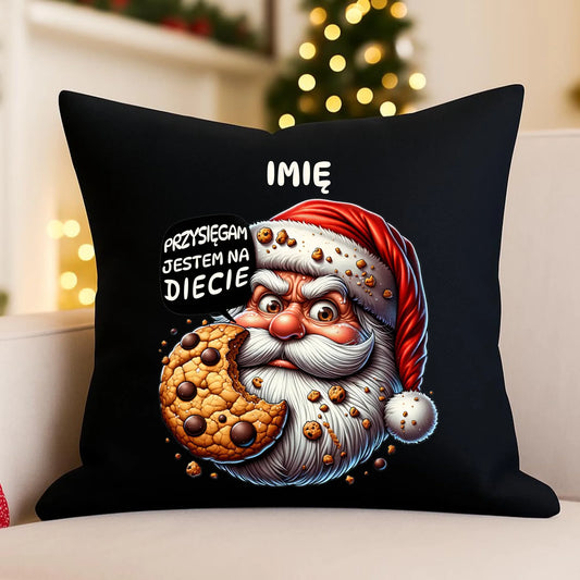 Poduszka dekoracyjna świąteczna - Mikołaj Przysięgam jestem na diecie - personalizowana BN97