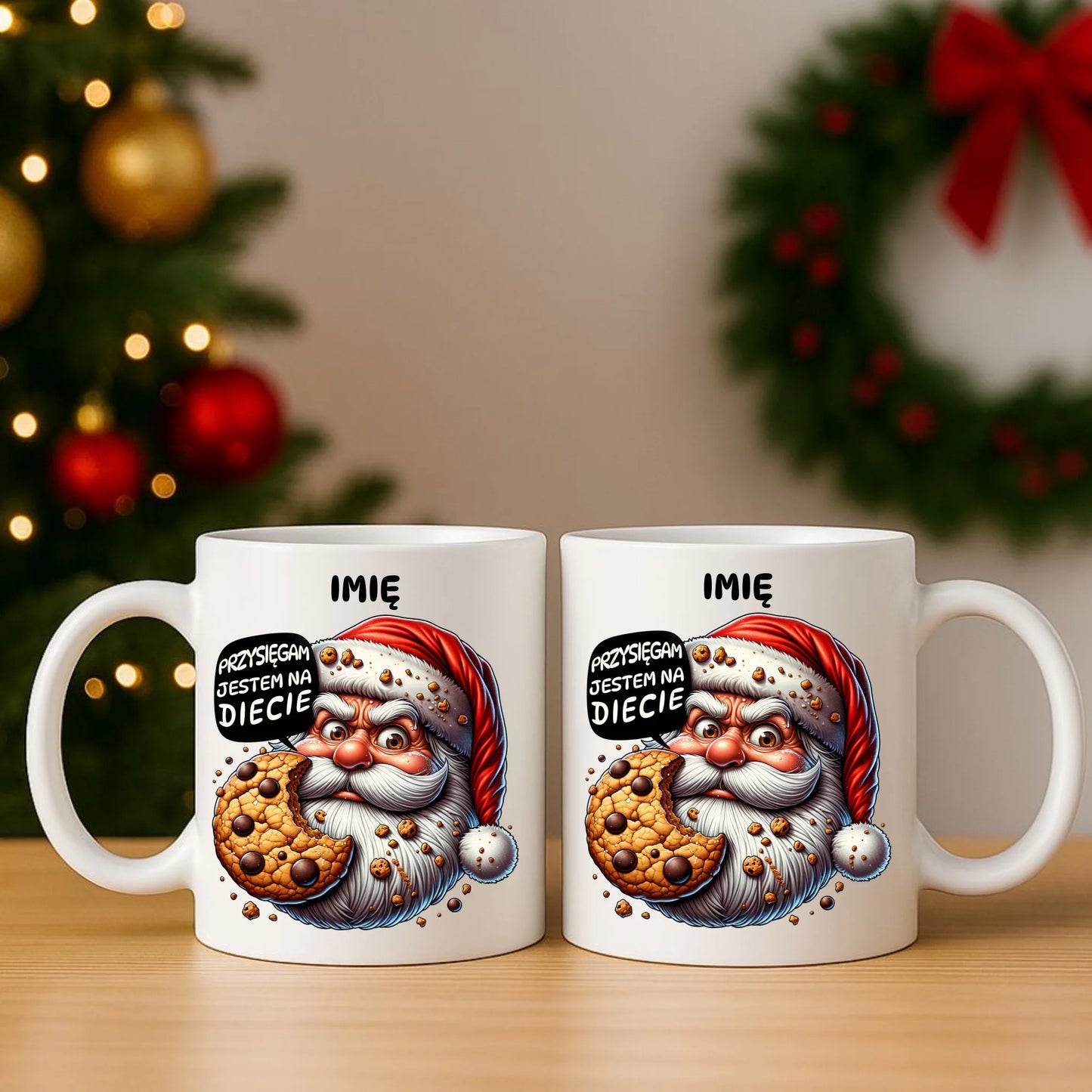 Zestaw poduszka i kubek świąteczny - Mikołaj Przysięgam jestem na diecie - personalizowany BN97