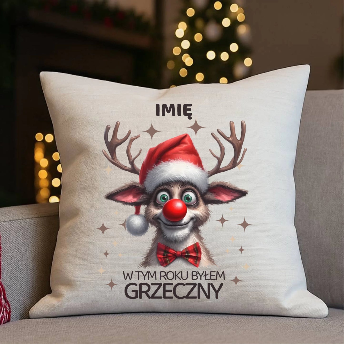 Poduszka świąteczna - Renifer W tym roku byłem grzeczny - personalizowana BN96