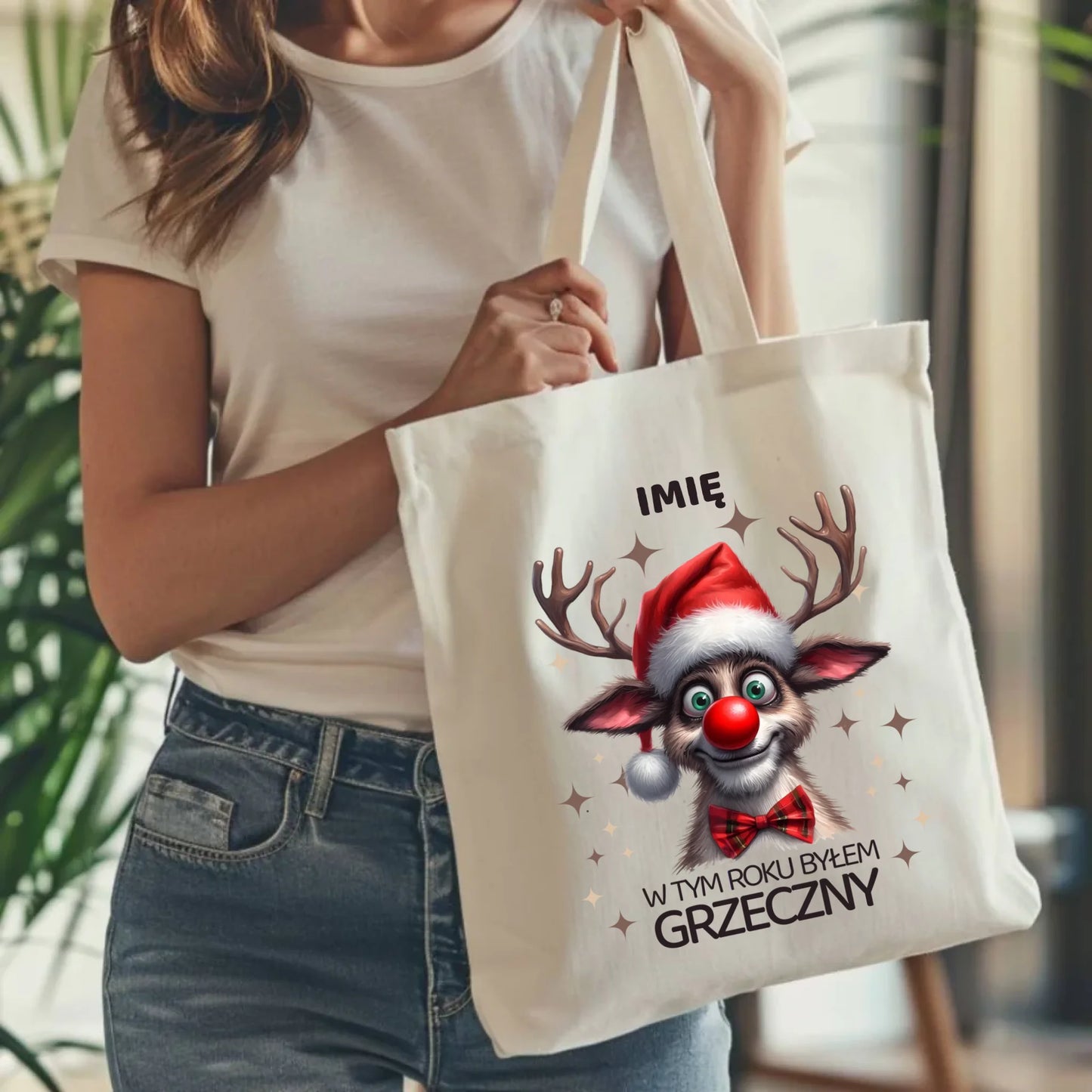 Torba świąteczna - Renifer W tym roku byłem grzeczny - personalizowana BN96 - StoryCups.pl