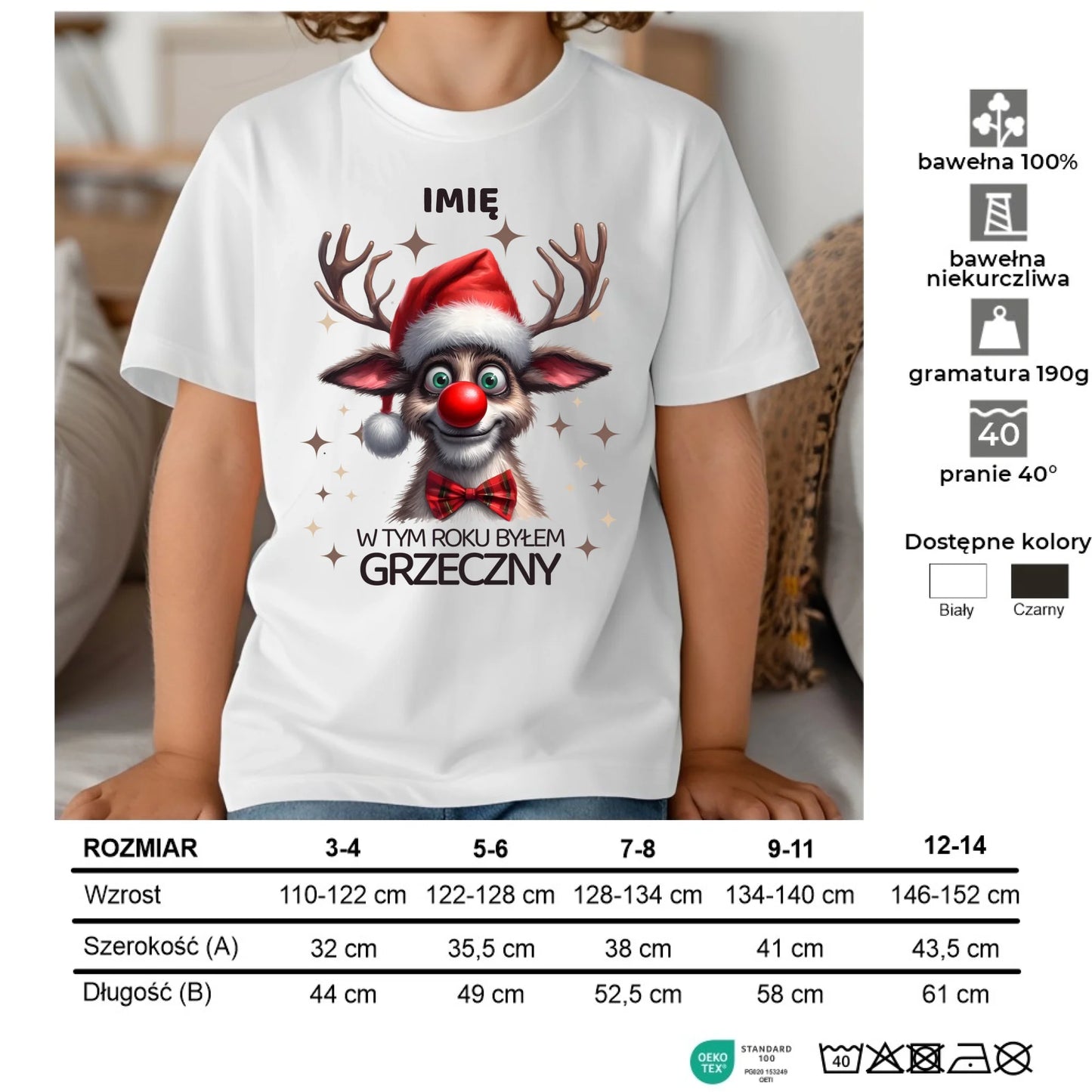 Koszulka dziecięca świąteczna - Renifer W tym roku byłem grzeczny - personalizowana BN96 - StoryCups.pl