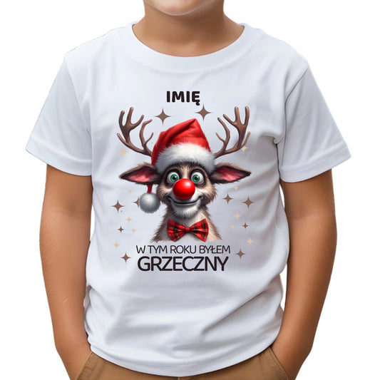 Koszulka dziecięca świąteczna - Renifer W tym roku byłem grzeczny - personalizowana BN96 - StoryCups.pl