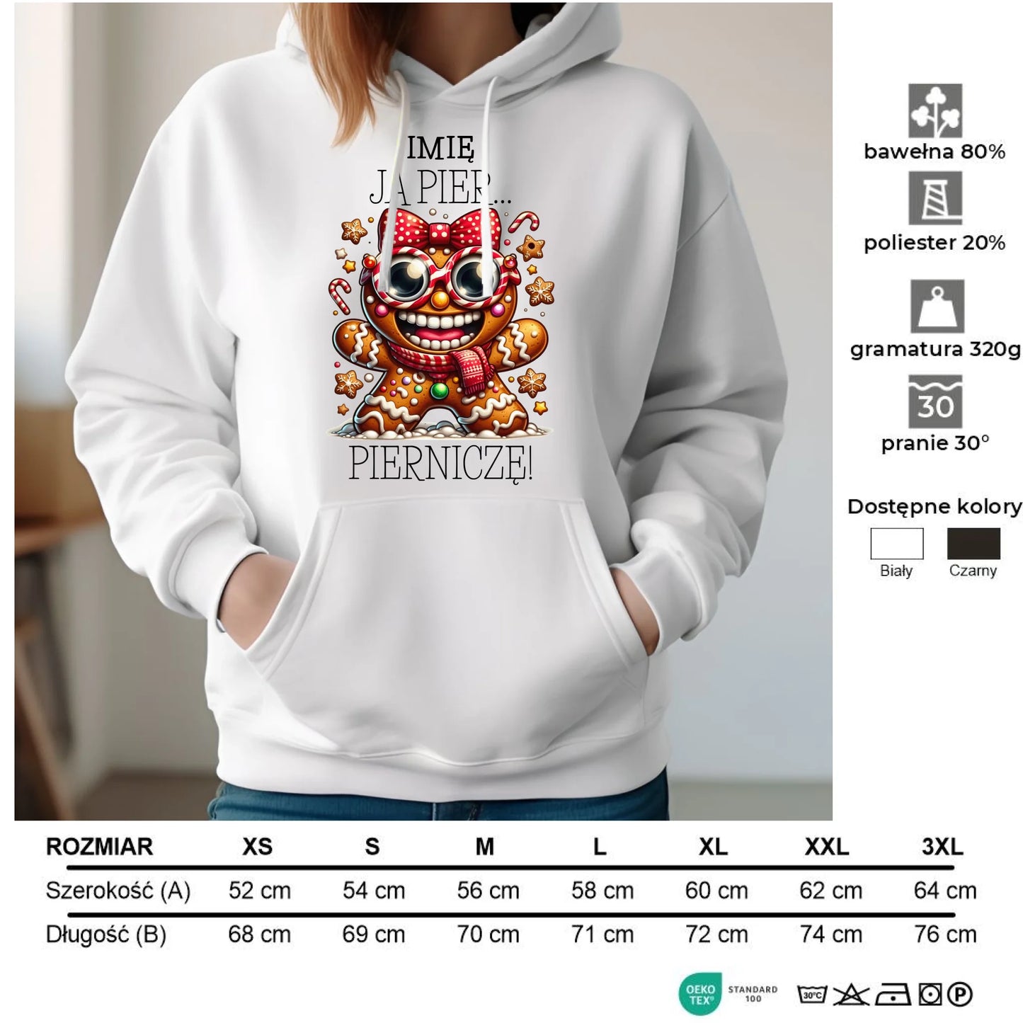 Bluza damska z kapturem świąteczna - Babeczka Ja pierniczę - personalizowana BN95 - StoryCups.pl