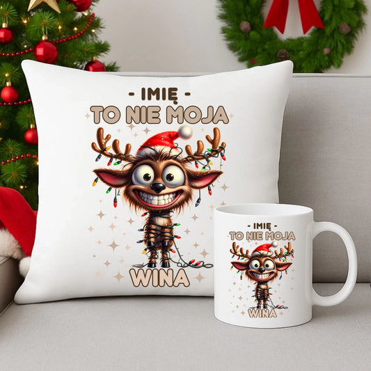 Zestaw poduszka i kubek świąteczny - Renifer To nie moja wina - personalizowany BN93 - StoryCups.pl