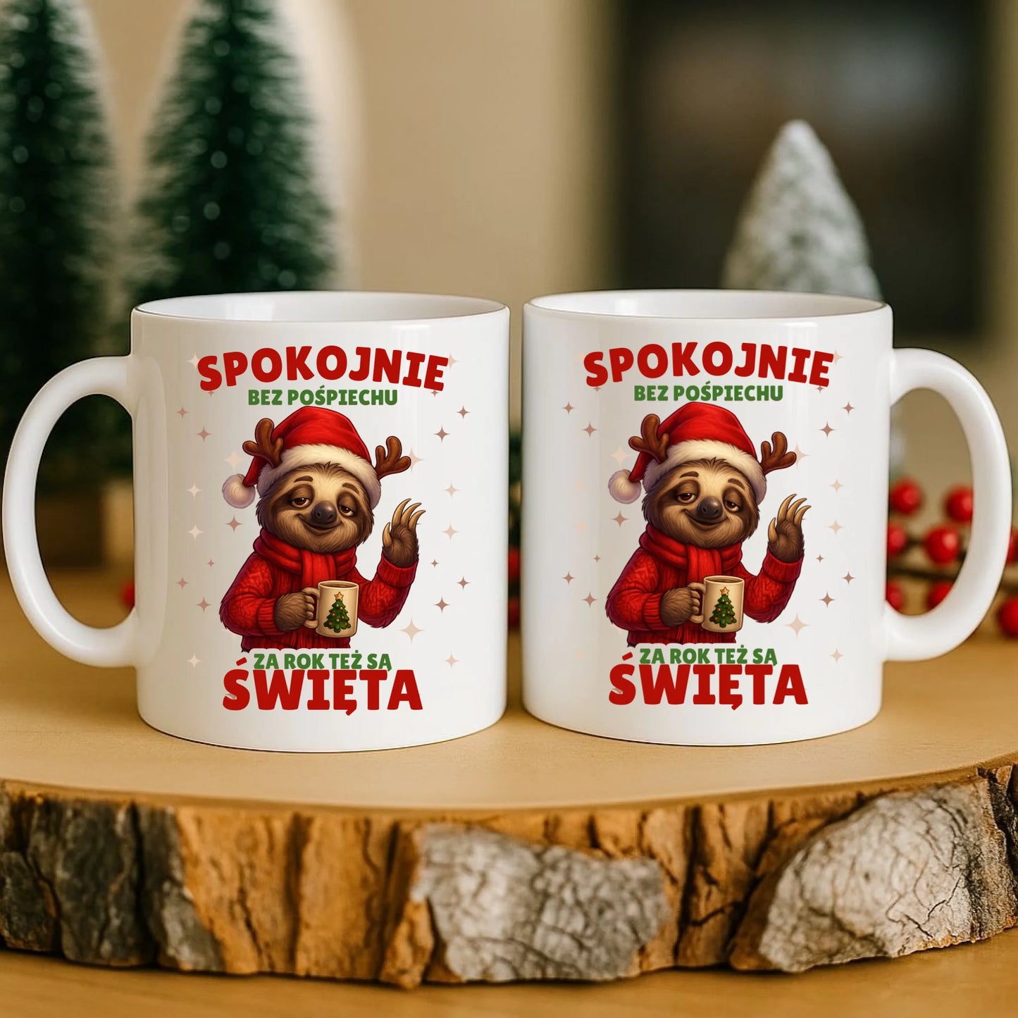 Kubek świąteczny - Leniwiec Za rok też są święta BN92 - StoryCups.pl