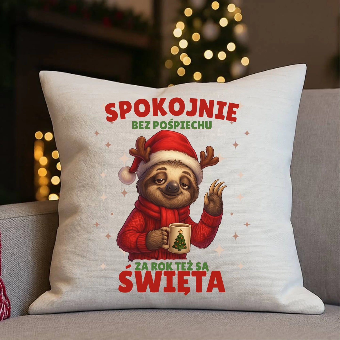 Poduszka świąteczna - Leniwiec Za rok też są święta BN92 - StoryCups.pl
