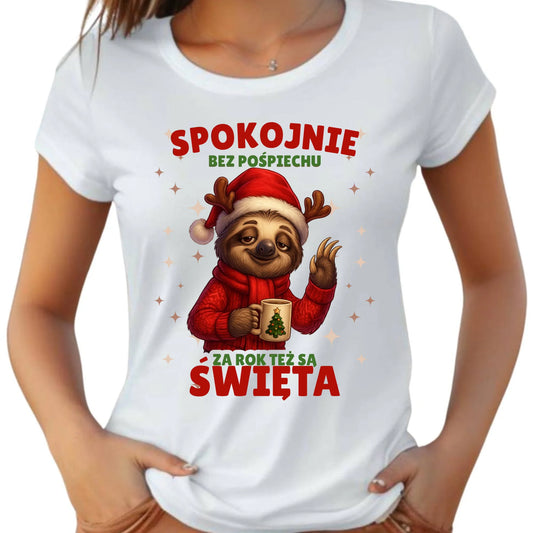 Koszulka damska świąteczna - Leniwiec Za rok też są święta BN92 - StoryCups.pl