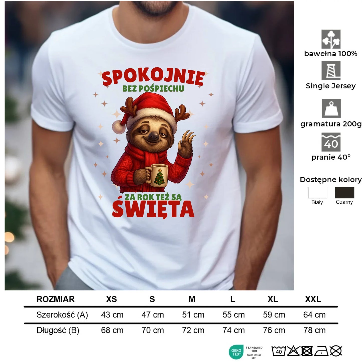 Koszulka męska świąteczna - Leniwiec Za rok też są święta BN92 - StoryCups.pl