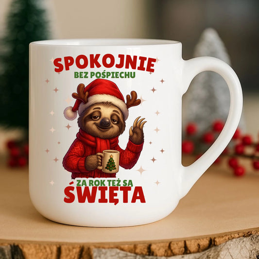 Kubek elegant świąteczny - Leniwiec Za rok też są święta BN92 - StoryCups.pl