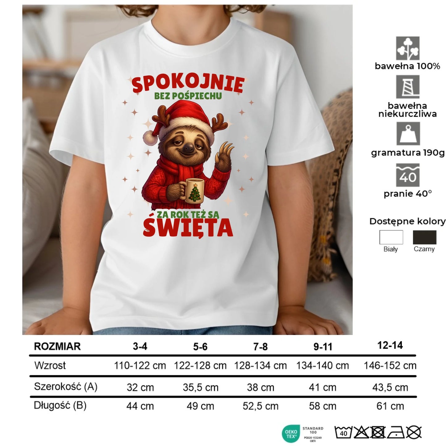 Koszulka dziecięca świąteczna - Leniwiec Za rok też są święta BN92 - StoryCups.pl