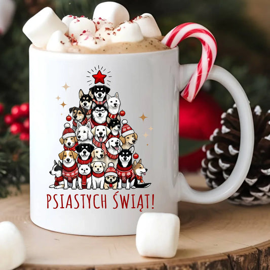 Kubek świąteczny - Psia choinka Psiastych Świąt BN90 - StoryCups.pl