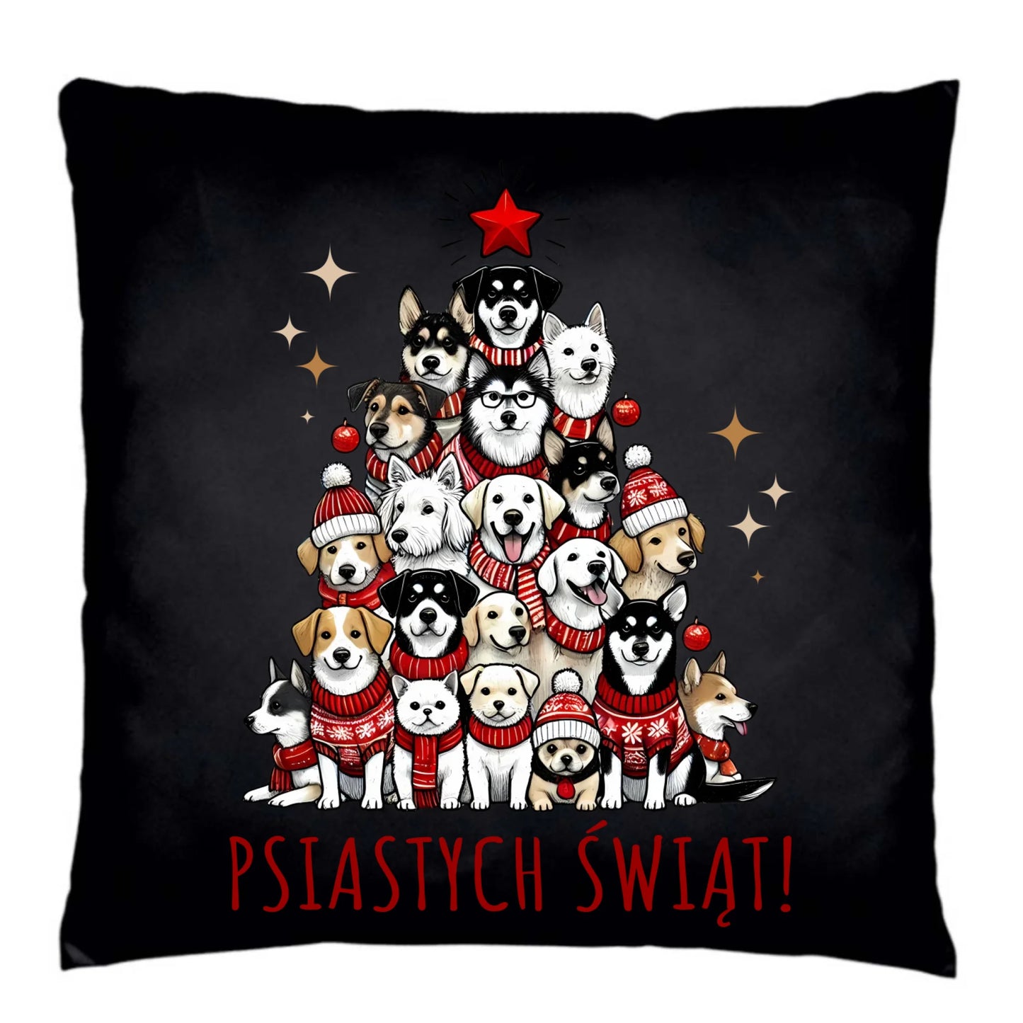 Poduszka dekoracyjna świąteczna - Psia choinka Psiastych Świąt BN90 - StoryCups.pl