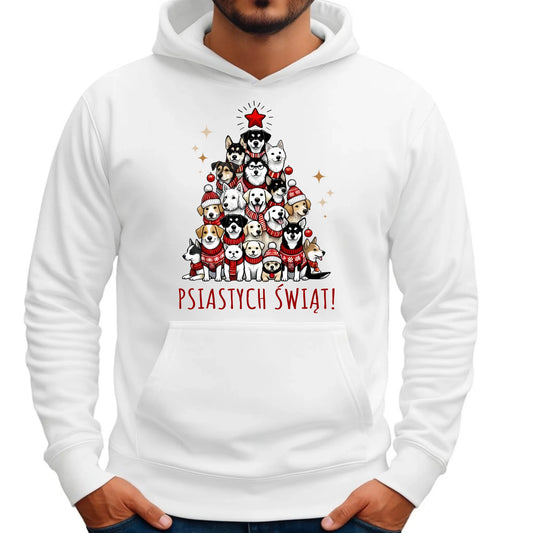 Bluza męska z kapturem świąteczna - Psia choinka Psiastych Świąt BN90 - StoryCups.pl