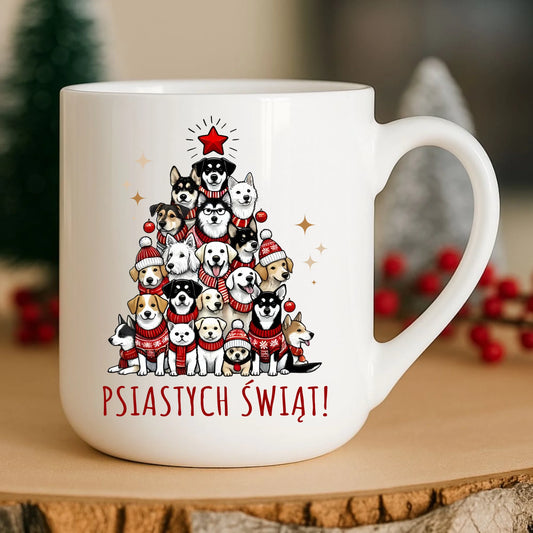 Kubek elegant świąteczny - Psia choinka Psiastych Świąt BN90 - StoryCups.pl