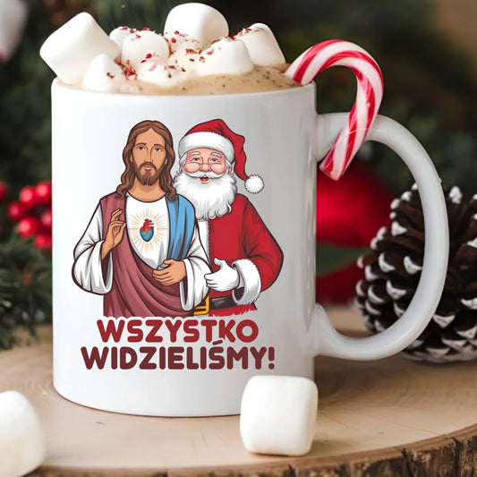 Kubek świąteczny - Jezus i Mikołaj Wszystko widzieliśmy BN89 - StoryCups.pl
