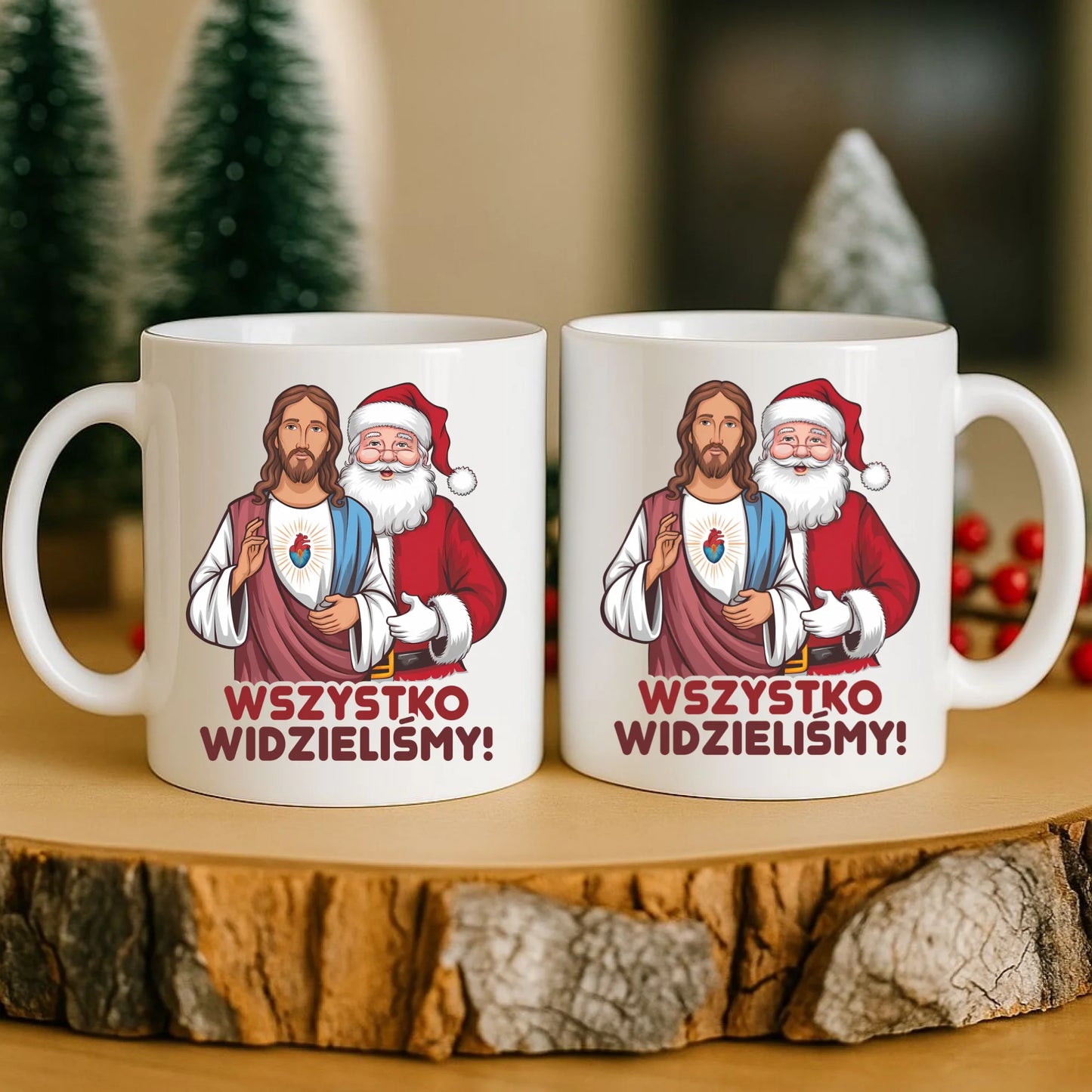 Kubek świąteczny - Jezus i Mikołaj Wszystko widzieliśmy BN89 - StoryCups.pl