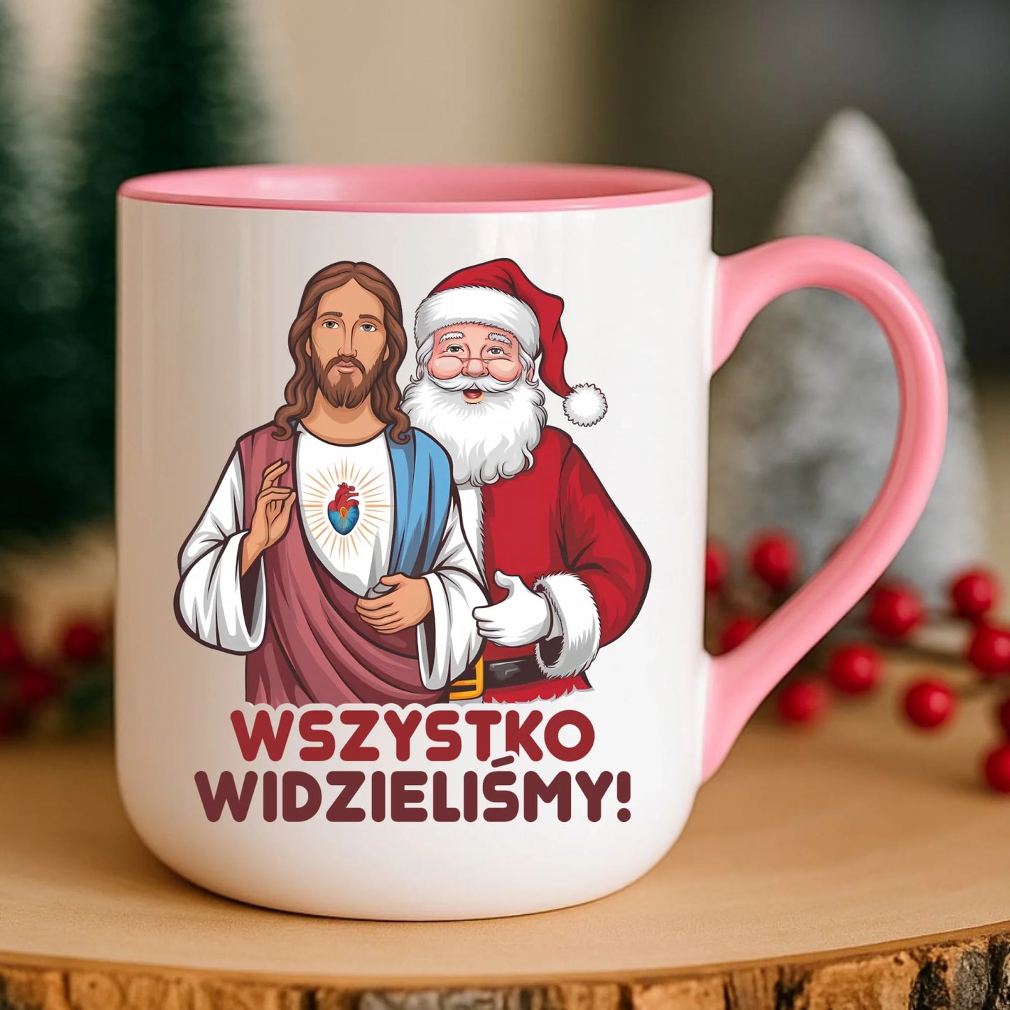 Kubek elegant świąteczny - Jezus i Mikołaj Wszystko widzieliśmy BN89 - StoryCups.pl