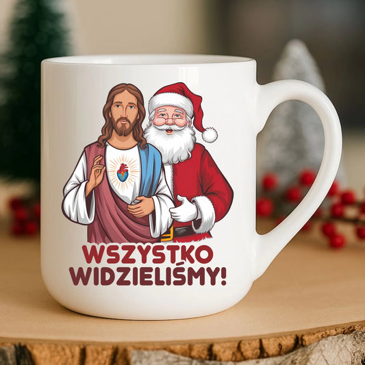 Kubek elegant świąteczny - Jezus i Mikołaj Wszystko widzieliśmy BN89 - StoryCups.pl