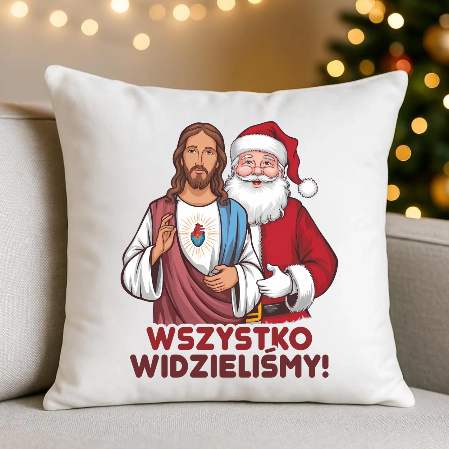 Poduszka świąteczna - Jezus i Mikołaj Wszystko widzieliśmy BN89 - StoryCups.pl
