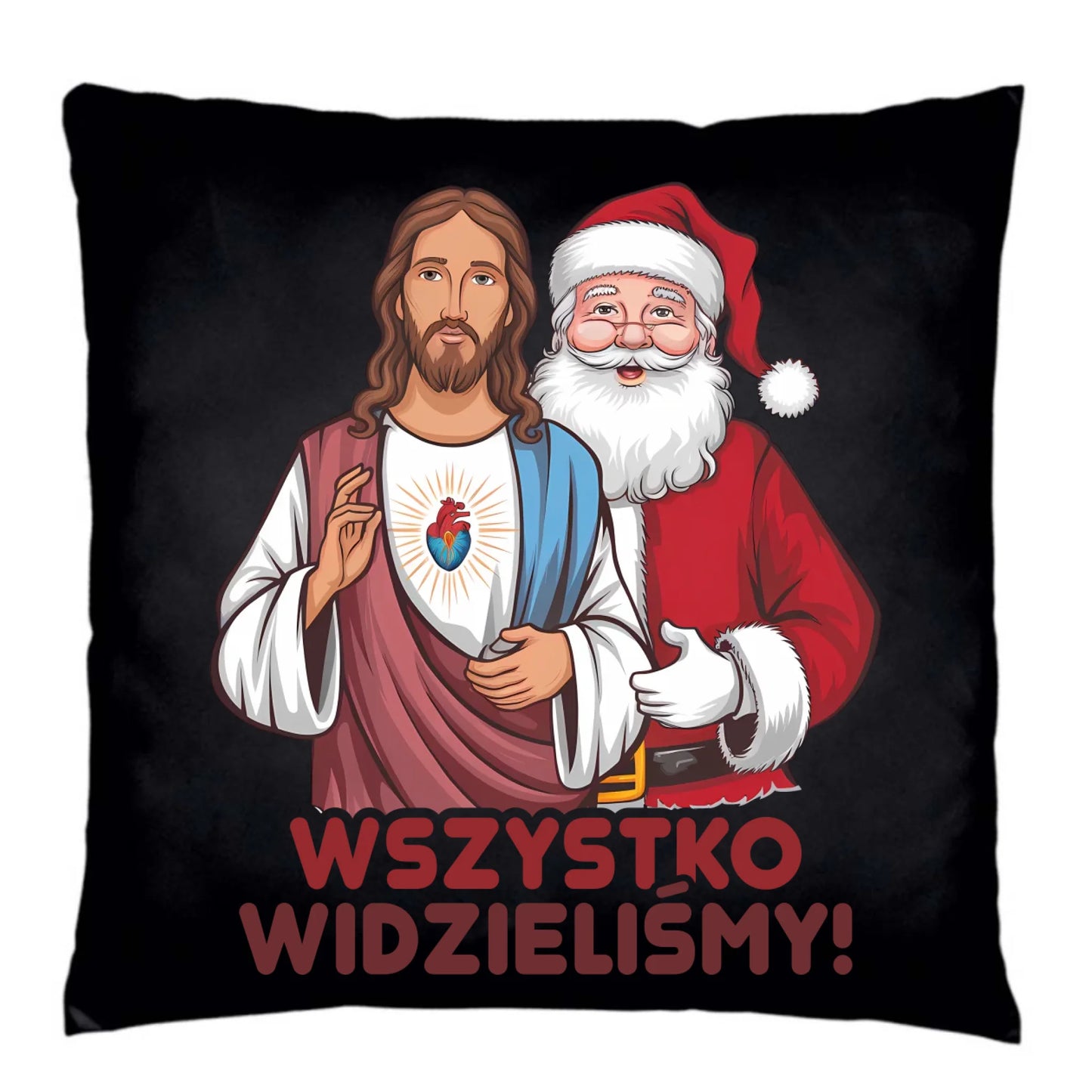 Poduszka dekoracyjna świąteczna - Jezus i Mikołaj Wszystko widzieliśmy BN89 - StoryCups.pl