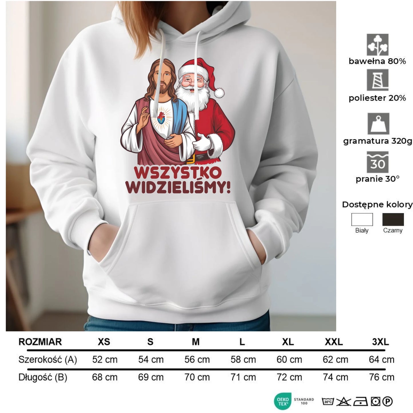 Bluza damska z kapturem świąteczna - Jezus i Mikołaj Wszystko widzieliśmy BN89 - StoryCups.pl